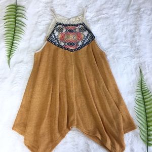 REWIND Embroidered Lace Asymmetrical Boho Top